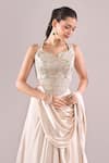 Samyukta Singhania Off White Satin Embroidery, Beads, Sequins Hand Blouse And Draped Lehenga Set Online at Aza Fashions Samyukta Singhania_Off White Satin Embroidery, Beads, Sequins Hand Blouse And Draped Lehenga Set _Online_at_Aza_Fashions