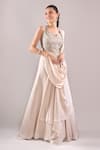 Shop Samyukta Singhania Off White Satin Embroidery, Beads, Sequins Hand Blouse And Draped Lehenga Set Online at Aza Fashions Shop_Samyukta Singhania_Off White Satin Embroidery, Beads, Sequins Hand Blouse And Draped Lehenga Set _Online_at_Aza_Fashions