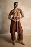 Buy Gulabo Jaipur Brown Silk Embroidery, Sequins V-neck Chahat Kurta And Pant Set at Aza Fashions Buy_Gulabo Jaipur_Brown Silk Embroidery, Sequins V-neck Chahat Kurta And Pant Set _at_Aza_Fashions