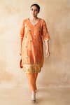 Buy_Gulabo Jaipur_Rust Silk Embroidery, Zari V-neck Jamila Kurta And Pant Set _at_Aza_Fashions