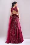 Shop_Samyukta Singhania_Red Net, Lycra Embroidery, Sequins Round Neck Hand Lehenga Set _at_Aza_Fashions
