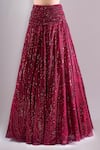 Samyukta Singhania_Red Net, Lycra Embroidery, Sequins Round Neck Hand Lehenga Set _Online_at_Aza_Fashions