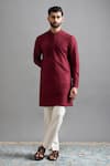 Buy_Gargee Designers_Maroon Dupion Embroidery Majesty Jacket Kurta Set _at_Aza_Fashions
