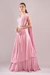 Buy_Samyukta Singhania_Pink Satin Beads, Sequins, Embroidery Hand Blouse And Draped Lehenga Set _Online_at_Aza_Fashions
