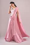 Shop_Samyukta Singhania_Pink Satin Beads, Sequins, Embroidery Hand Blouse And Draped Lehenga Set _Online_at_Aza_Fashions