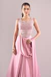 Samyukta Singhania_Pink Satin Beads, Sequins, Embroidery Hand Blouse And Draped Lehenga Set _at_Aza_Fashions