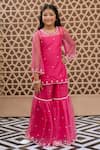 Buy_Fayon Kids_Pink Organza Embroidery Butti Work Kurta Sharara Set _at_Aza_Fashions