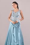 Samyukta Singhania_Sky Blue Satin Beads, Embroidery, Stones Hand Draped Lehenga And Blouse Set _Online_at_Aza_Fashions