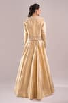 Shop_Samyukta Singhania_Gold Brocade Embroidery, Sequins Sweetheart Neck, Hand Lehenga Set With Cape _at_Aza_Fashions