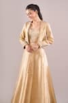 Buy_Samyukta Singhania_Gold Brocade Embroidery, Sequins Sweetheart Neck, Hand Lehenga Set With Cape 