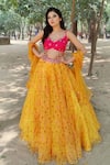 Buy_Amaltas Couture_Yellow Organza, Silk Zari, Sequins, Embroidery Sweetheart Weaving Lehenga Set _at_Aza_Fashions