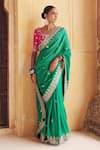 Buy_Vinita Bhansali_Green Silk Embroidery, Mirrors, Metallic Hariyali Banni Saree With Blouse _at_Aza_Fashions
