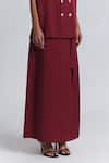 Shop Line Out Line Maroon Tencel, Twill Long Skirt With Tie-up Detail at Aza Fashions Shop_Line Out Line_Maroon Tencel, Twill Long Skirt With Tie-up Detail _at_Aza_Fashions