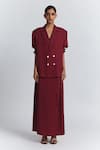 Buy Line Out Line Maroon Tencel, Twill Long Skirt With Tie-up Detail at Aza Fashions Buy_Line Out Line_Maroon Tencel, Twill Long Skirt With Tie-up Detail _at_Aza_Fashions