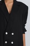 Line Out Line Black Twill Collared, V-neck Puff Sleeve Shirt Online at Aza Fashions Line Out Line_Black Twill Collared, V-neck Puff Sleeve Shirt _Online_at_Aza_Fashions