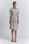 Buy Line Out Line Beige Cotton, Linen Piping Collared, Button-down Printed Shirt Dress With Belt at Aza Fashions Buy_Line Out Line_Beige Cotton, Linen Piping Collared, Button-down Printed Shirt Dress With Belt _at_Aza_Fashions