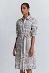 Buy Line Out Line Beige Cotton, Linen Piping Collared, Button-down Printed Shirt Dress With Belt Online at Aza Fashions Buy_Line Out Line_Beige Cotton, Linen Piping Collared, Button-down Printed Shirt Dress With Belt _Online_at_Aza_Fashions