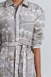 Buy Line Out Line Beige Cotton, Linen Piping Collared, Button-down Printed Shirt Dress With Belt Buy_Line Out Line_Beige Cotton, Linen Piping Collared, Button-down Printed Shirt Dress With Belt