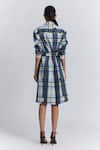 Shop Line Out Line Blue Cotton Satin Collared Plaid Shirt Dress at Aza Fashions Shop_Line Out Line_Blue Cotton Satin Collared Plaid Shirt Dress _at_Aza_Fashions