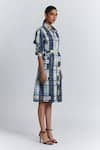 Line Out Line Blue Cotton Satin Collared Plaid Shirt Dress Online at Aza Fashions Line Out Line_Blue Cotton Satin Collared Plaid Shirt Dress _Online_at_Aza_Fashions