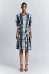 Buy Line Out Line Blue Cotton Satin Collared Plaid Shirt Dress at Aza Fashions Buy_Line Out Line_Blue Cotton Satin Collared Plaid Shirt Dress _at_Aza_Fashions