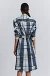 Line Out Line Blue Cotton Satin Collared Plaid Shirt Dress at Aza Fashions Line Out Line_Blue Cotton Satin Collared Plaid Shirt Dress _at_Aza_Fashions