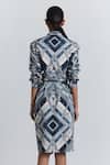 Buy Line Out Line Blue Cotton Satin Collared, Button-down Neck Geometric Print Shirt Midi Dress Online at Aza Fashions Buy_Line Out Line_Blue Cotton Satin Collared, Button-down Neck Geometric Print Shirt Midi Dress _Online_at_Aza_Fashions