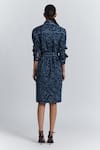 Shop Line Out Line Blue Cotton Satin Collared, Button-down Neck Geometric Print Shirt Midi Dress at Aza Fashions Shop_Line Out Line_Blue Cotton Satin Collared, Button-down Neck Geometric Print Shirt Midi Dress _at_Aza_Fashions