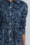 Shop Line Out Line Blue Cotton Satin Collared, Button-down Neck Geometric Print Shirt Midi Dress Online at Aza Fashions Shop_Line Out Line_Blue Cotton Satin Collared, Button-down Neck Geometric Print Shirt Midi Dress _Online_at_Aza_Fashions