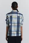 Shop Line Out Line Blue Cotton Satin Collared, V-neck Plaid Pattern Shacket at Aza Fashions Shop_Line Out Line_Blue Cotton Satin Collared, V-neck Plaid Pattern Shacket _at_Aza_Fashions
