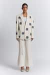 Buy_Line Out Line_Ivory Denim, Twill Fringe, Embroidery Patchwork Embellished Blazer _Online_at_Aza_Fashions