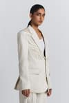 Line Out Line_Ivory Denim, Twill Cut Work Detail Blazer _at_Aza_Fashions