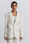 Buy_Line Out Line_Ivory Denim, Twill Cut Work Detail Blazer _at_Aza_Fashions