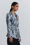 Line Out Line Blue Cotton Satin Geometric Print Wrap Blazer at Aza Fashions Line Out Line_Blue Cotton Satin Geometric Print Wrap Blazer _at_Aza_Fashions