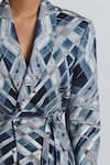 Buy Line Out Line Blue Cotton Satin Geometric Print Wrap Blazer Buy_Line Out Line_Blue Cotton Satin Geometric Print Wrap Blazer