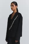 Shop Line Out Line Black Suiting Beads Embellished Double-breasted Blazer Online at Aza Fashions Shop_Line Out Line_Black Suiting Beads Embellished Double-breasted Blazer _Online_at_Aza_Fashions