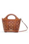 Shop Araani Design Brown Weave Textured Basket Bag at Aza Fashions Shop_Araani Design_Brown Weave Textured Basket Bag _at_Aza_Fashions