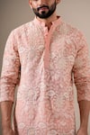 Shop Darzi House Peach Cotton, Chanderi Embroidery, Zari Floral Blush Kurta Set Shop_Darzi House_Peach Cotton, Chanderi Embroidery, Zari Floral Blush Kurta Set