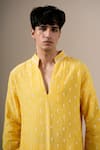 Buy_Darzi House_Yellow Cotton, Chanderi Embroidery, Sequins, Beads Sunlit Charm Kurta Set _Online_at_Aza_Fashions