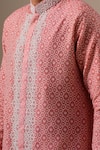 Buy_Darzi House_Peach Cotton, Jacquard Beads Cerise Glow Geoemtric Pattern Kurta Set 