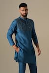 Buy_Darzi House_Blue Silk Embroidery, Sequins, Beads Indigo Starlit Kurta Set _Online_at_Aza_Fashions