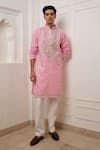 Buy Darzi House Pink Cotton, Jacquard Embroidery, Pearls Petal Court Kurta Set at Aza Fashions Buy_Darzi House_Pink Cotton, Jacquard Embroidery, Pearls Petal Court Kurta Set _at_Aza_Fashions