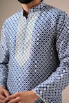 Shop Darzi House Blue Chanderi Cotton Mirrors, Beads Indigo Mosaic Print Mirrorwork Kurta Set Online at Aza Fashions Shop_Darzi House_Blue Chanderi Cotton Mirrors, Beads Indigo Mosaic Print Mirrorwork Kurta Set _Online_at_Aza_Fashions
