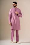 Darzi House_Purple Silk Embroidery, Sequins Mauve Twilight Kurta Set _at_Aza_Fashions