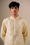 Darzi House Beige Cotton, Jacquard Embroidery, Mirrors, Zari Amber Mukaish Kurta Set Online at Aza Fashions Darzi House_Beige Cotton, Jacquard Embroidery, Mirrors, Zari Amber Mukaish Kurta Set _Online_at_Aza_Fashions
