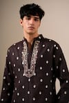 Darzi House Chocolate Cotton, Linen Embroidery Cacao Majesty Kurta Set at Aza Fashions Darzi House_Chocolate Cotton, Linen Embroidery Cacao Majesty Kurta Set _at_Aza_Fashions