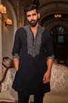 Darzi House Navy Crepe Embroidery, Beads, Metallic Thread Imperial Noir Kurta Set at Aza Fashions Darzi House_Navy Crepe Embroidery, Beads, Metallic Thread Imperial Noir Kurta Set _at_Aza_Fashions