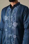 Darzi House Blue Silk Embroidery, Mirrors Dahlia Floral Threadwork Kurta Set Online at Aza Fashions Darzi House_Blue Silk Embroidery, Mirrors Dahlia Floral Threadwork Kurta Set _Online_at_Aza_Fashions