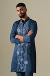 Shop Darzi House Blue Silk Embroidery, Mirrors Dahlia Floral Threadwork Kurta Set Online at Aza Fashions Shop_Darzi House_Blue Silk Embroidery, Mirrors Dahlia Floral Threadwork Kurta Set _Online_at_Aza_Fashions