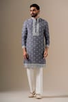 Shop Darzi House Gray Chanderi , Chanderi, Embroidery, Pearls Fleur Kurta Set Online at Aza Fashions Shop_Darzi House_Gray Chanderi , Chanderi, Embroidery, Pearls Fleur Kurta Set _Online_at_Aza_Fashions
